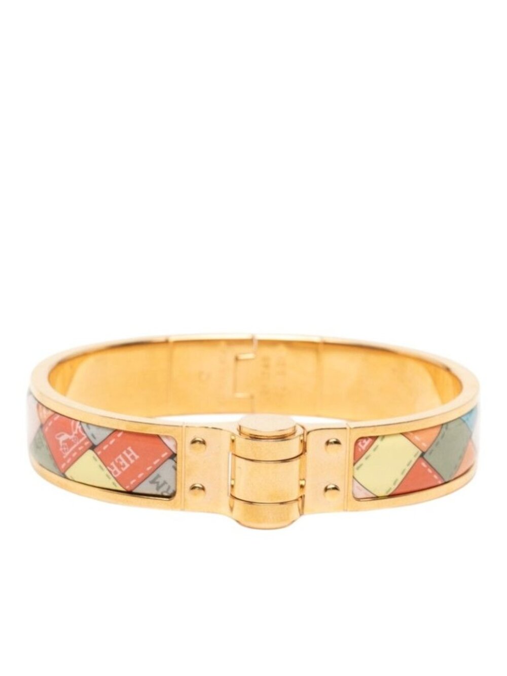 Hermes Charnier PM Bolduc AU Carre Check Bangle Bracelet Gold Multicolor Plated